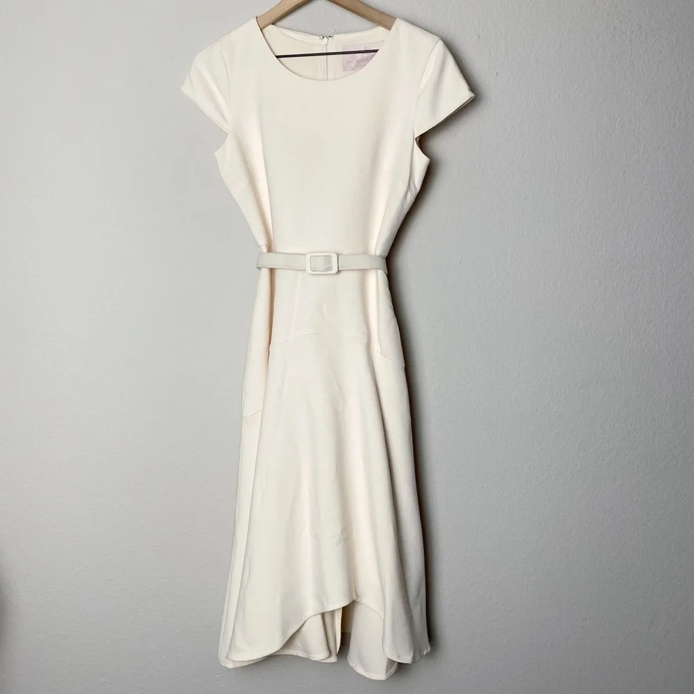 Gal Meets Glam Cecilia Off-White Crepe Belted Midi Dress - Picture 7 of 16